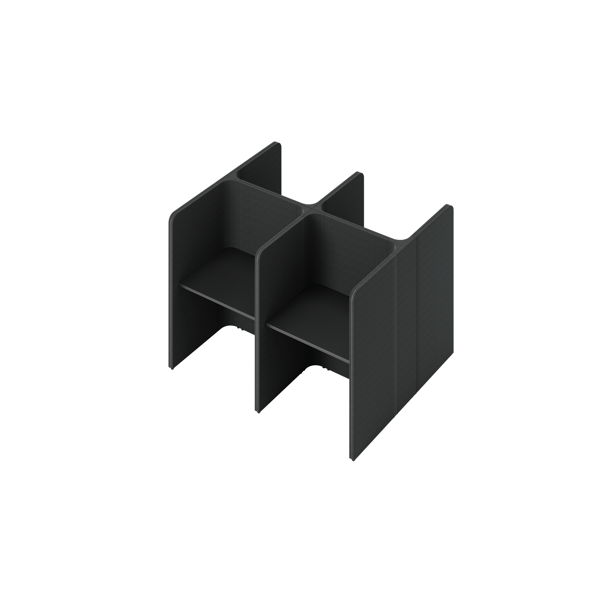 A black study booth with four compartments