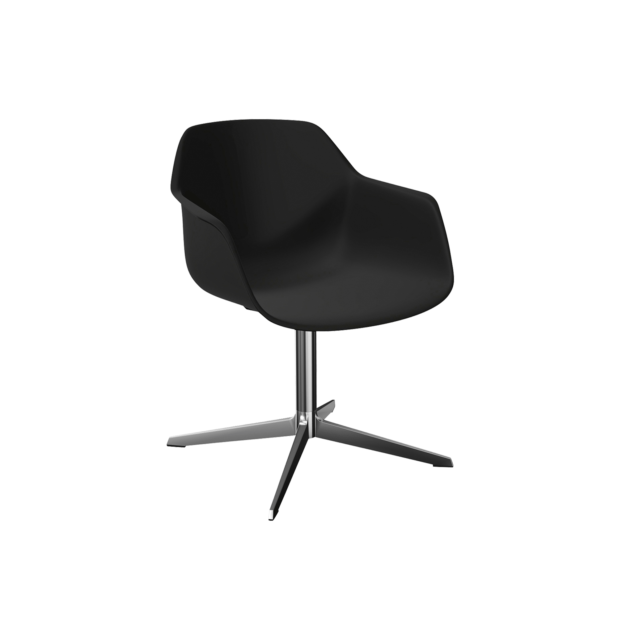A black swivel chair with a pedestal leg