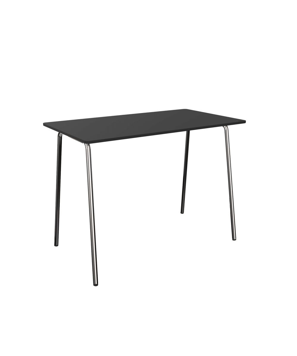 Black recetangular standing height table with 4 chrone legs