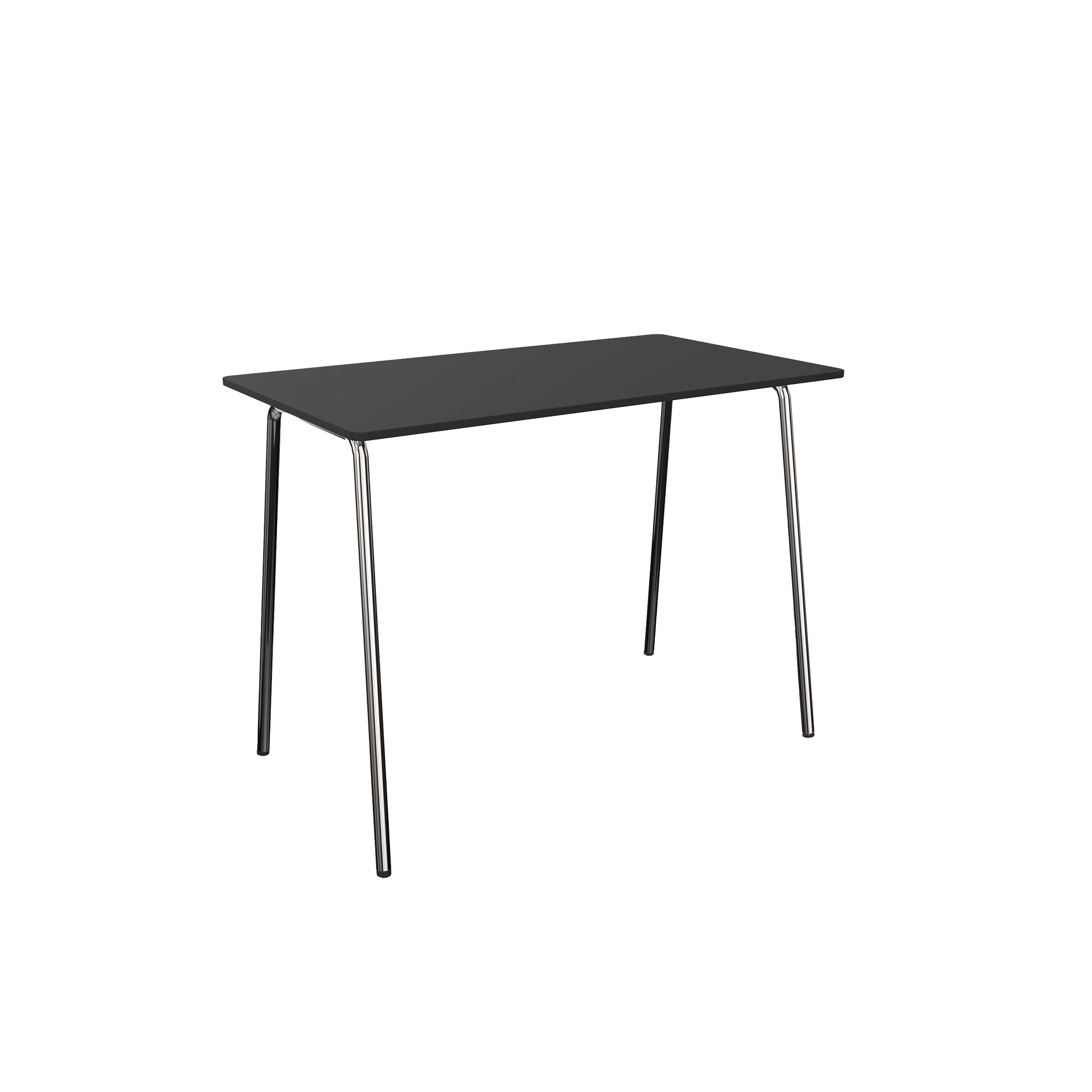 Black recetangular standing height table with 4 chrone legs