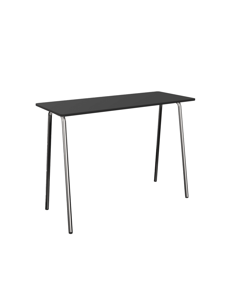 Black recetangular standing height table with 4 chrone legs