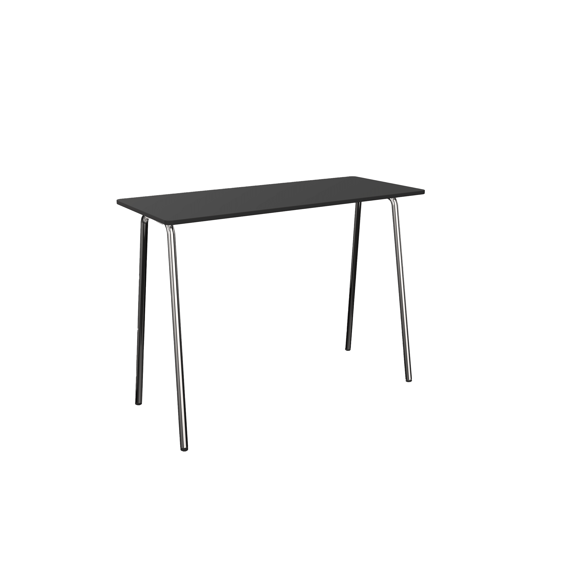 Black recetangular standing height table with 4 chrone legs