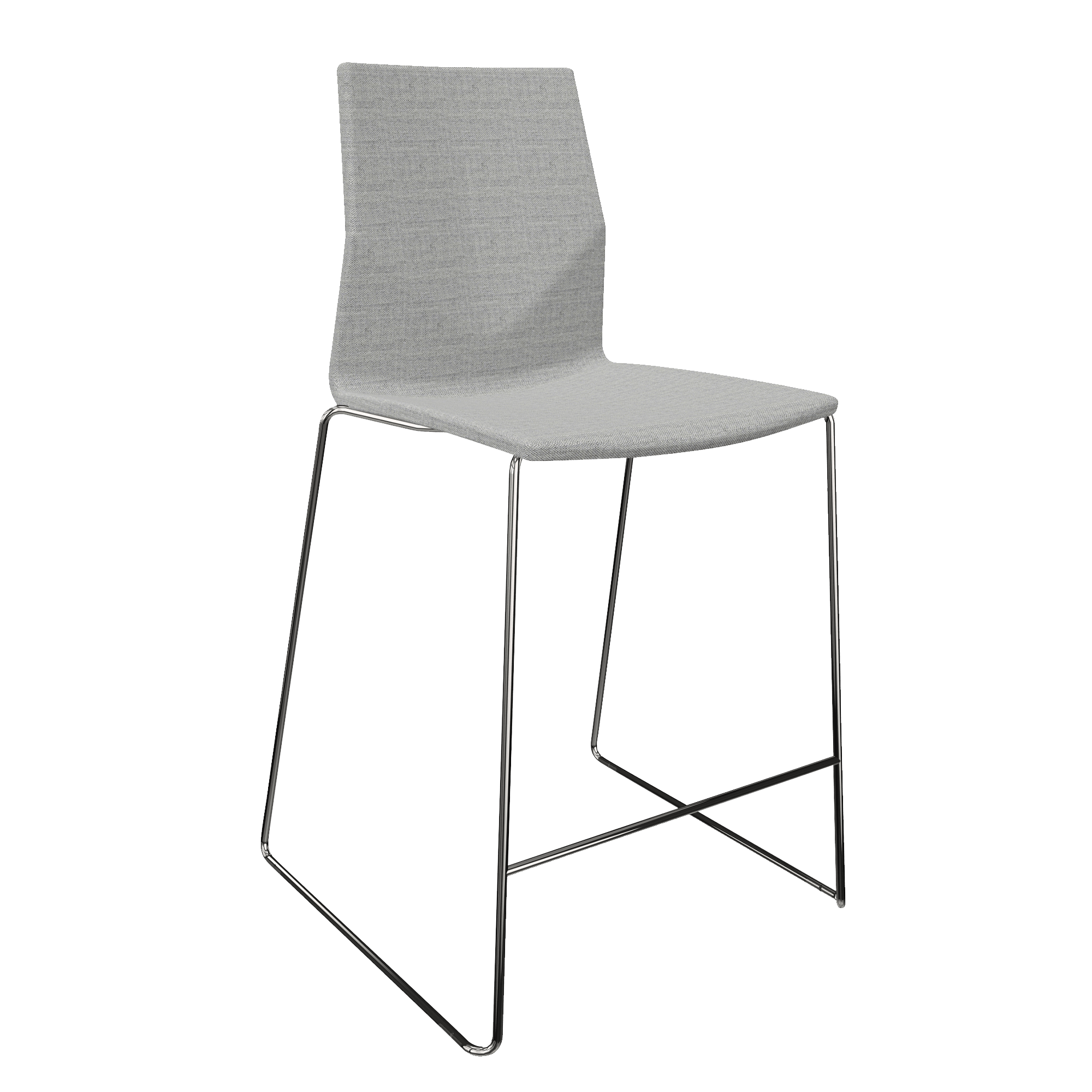 Mid height grey upholstered counter chair with two chrome legs
