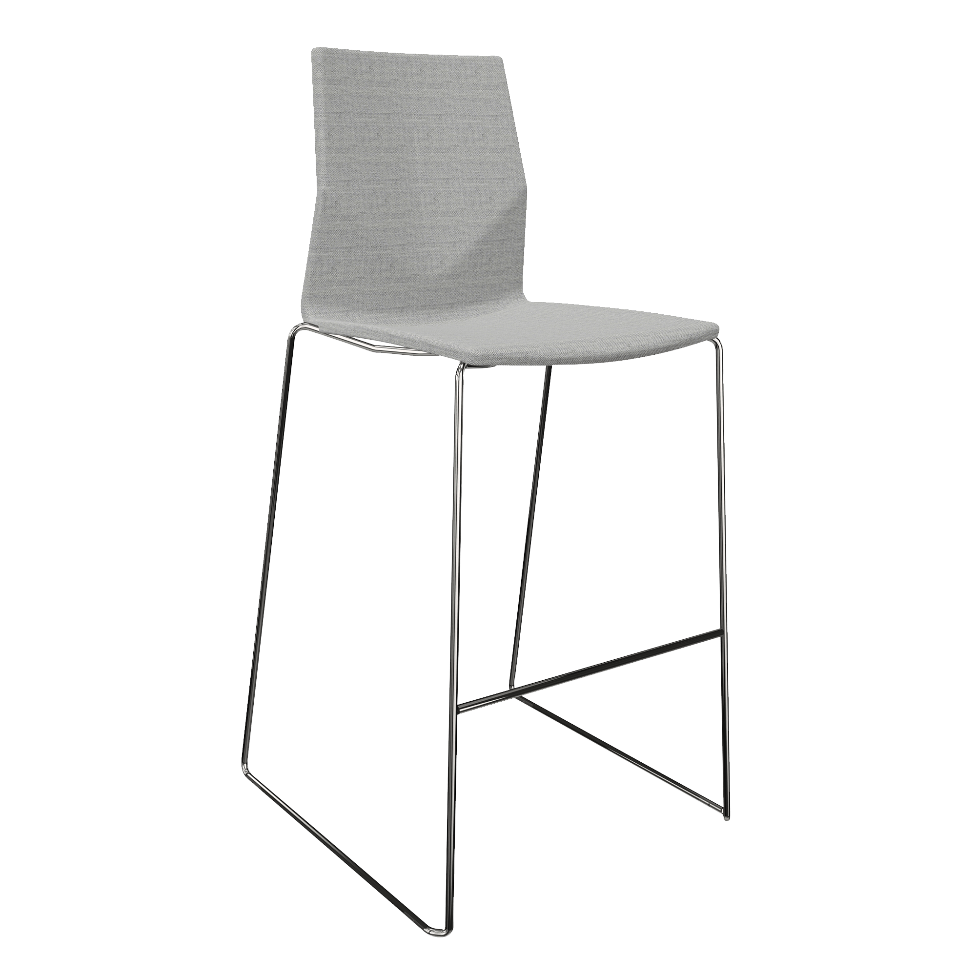 Counter chair with a grey seat and two chrome legs