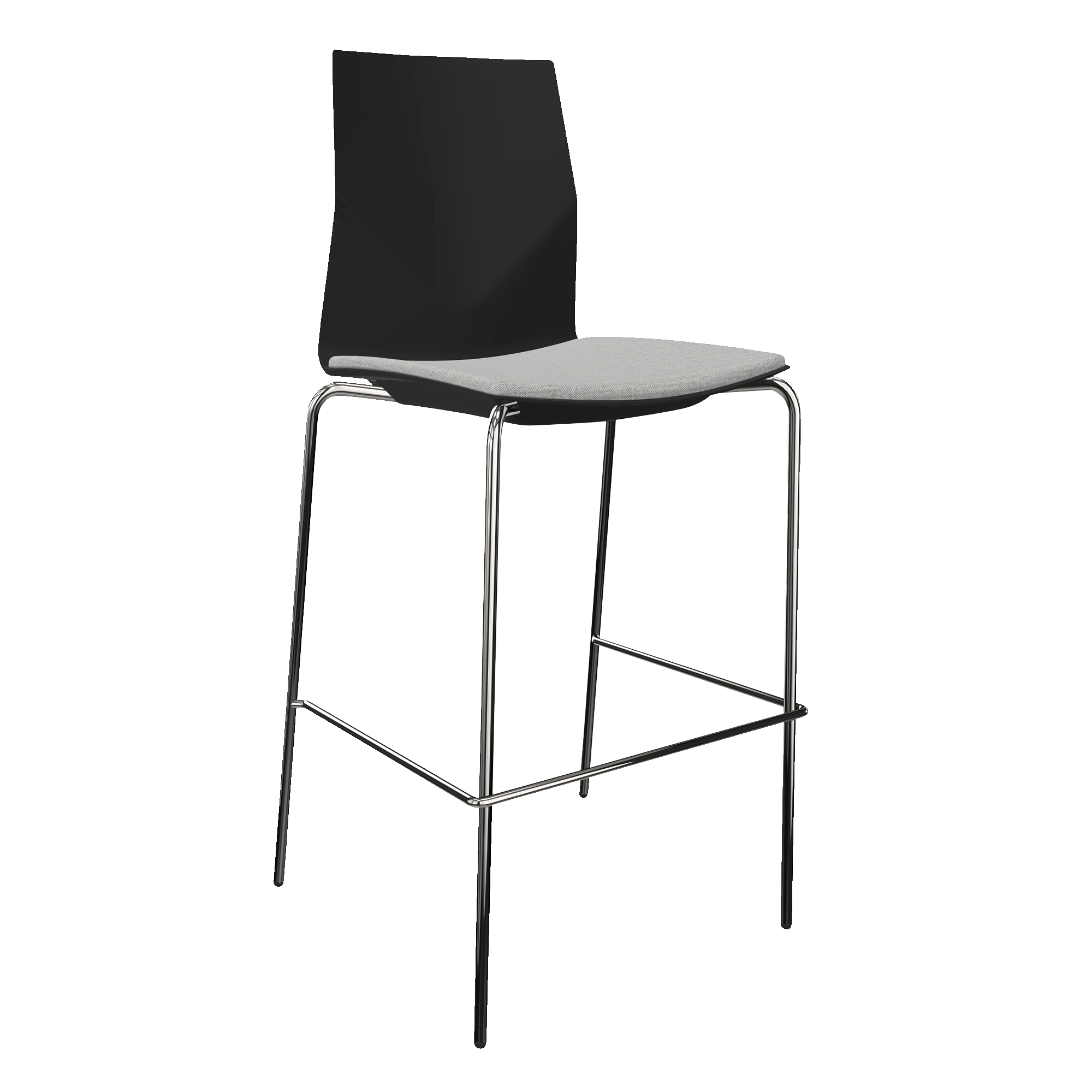 Counter chair with black seat and 4 chrome legs