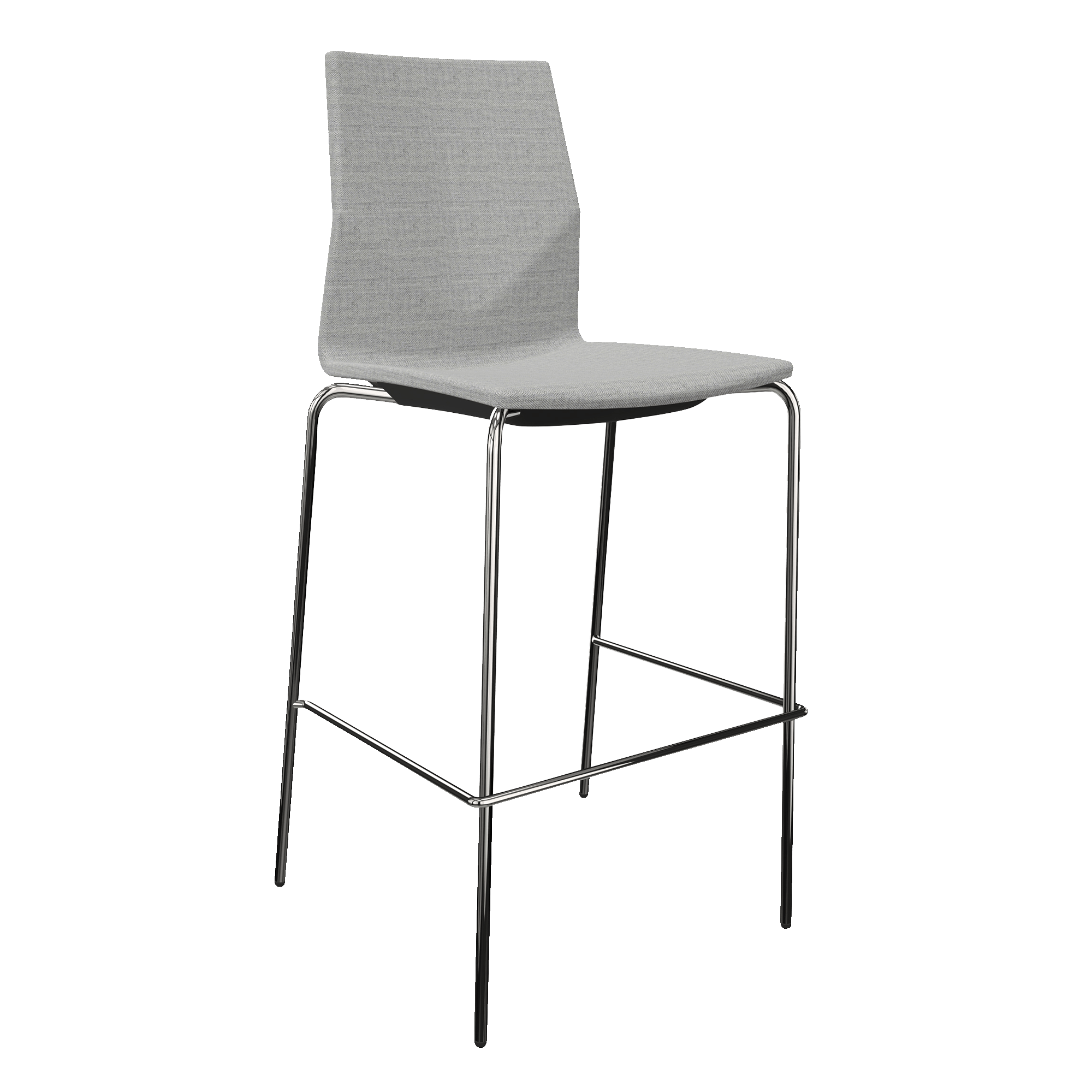 Mid height counter chair with grey seat and 4 chrome legs