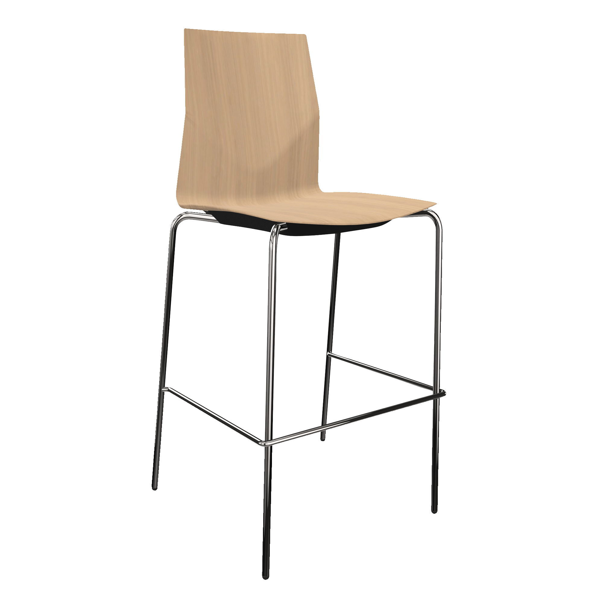 Counter chair with wooden seat with chrome legs