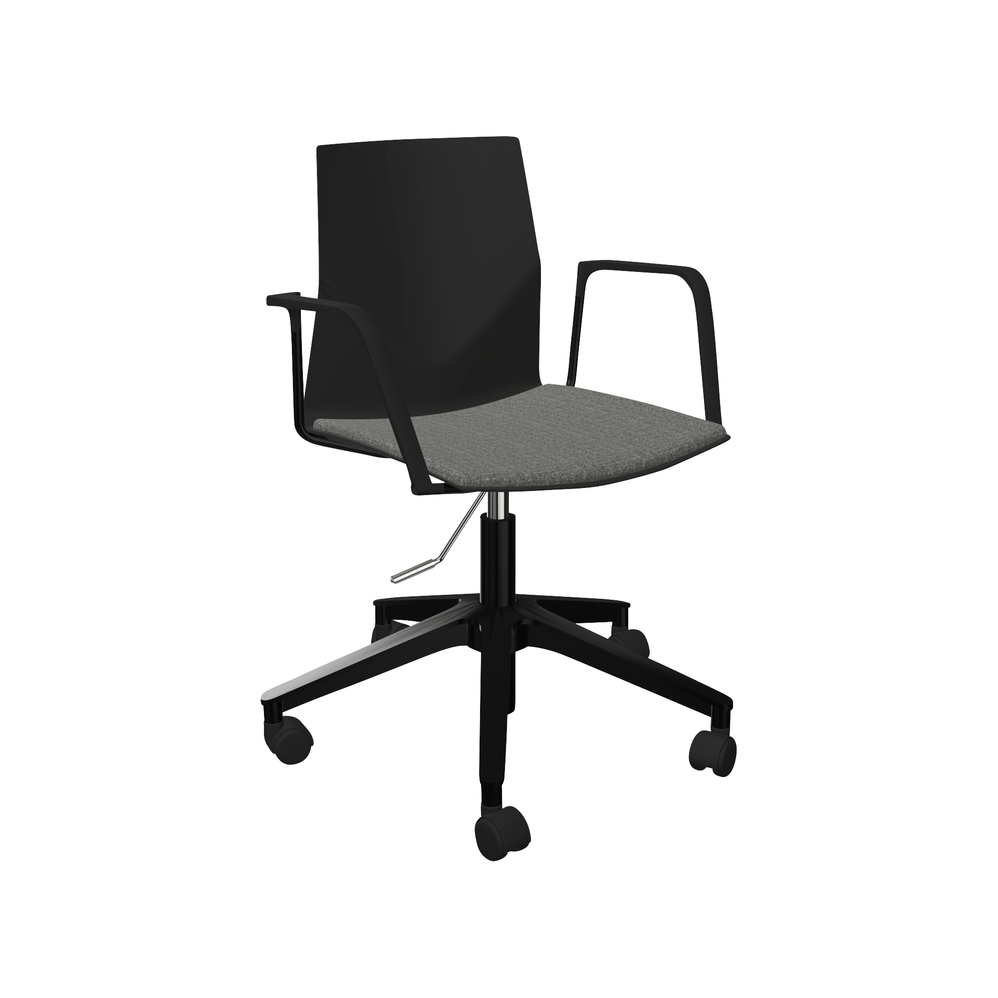 A black office chair with castors