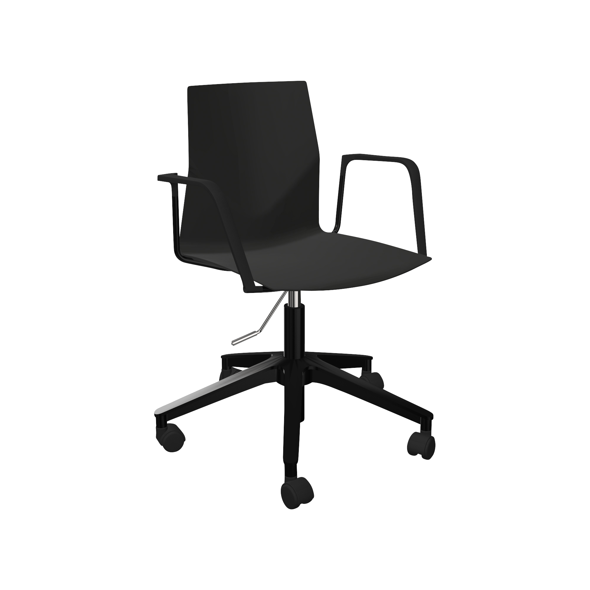 A black office chair with castors