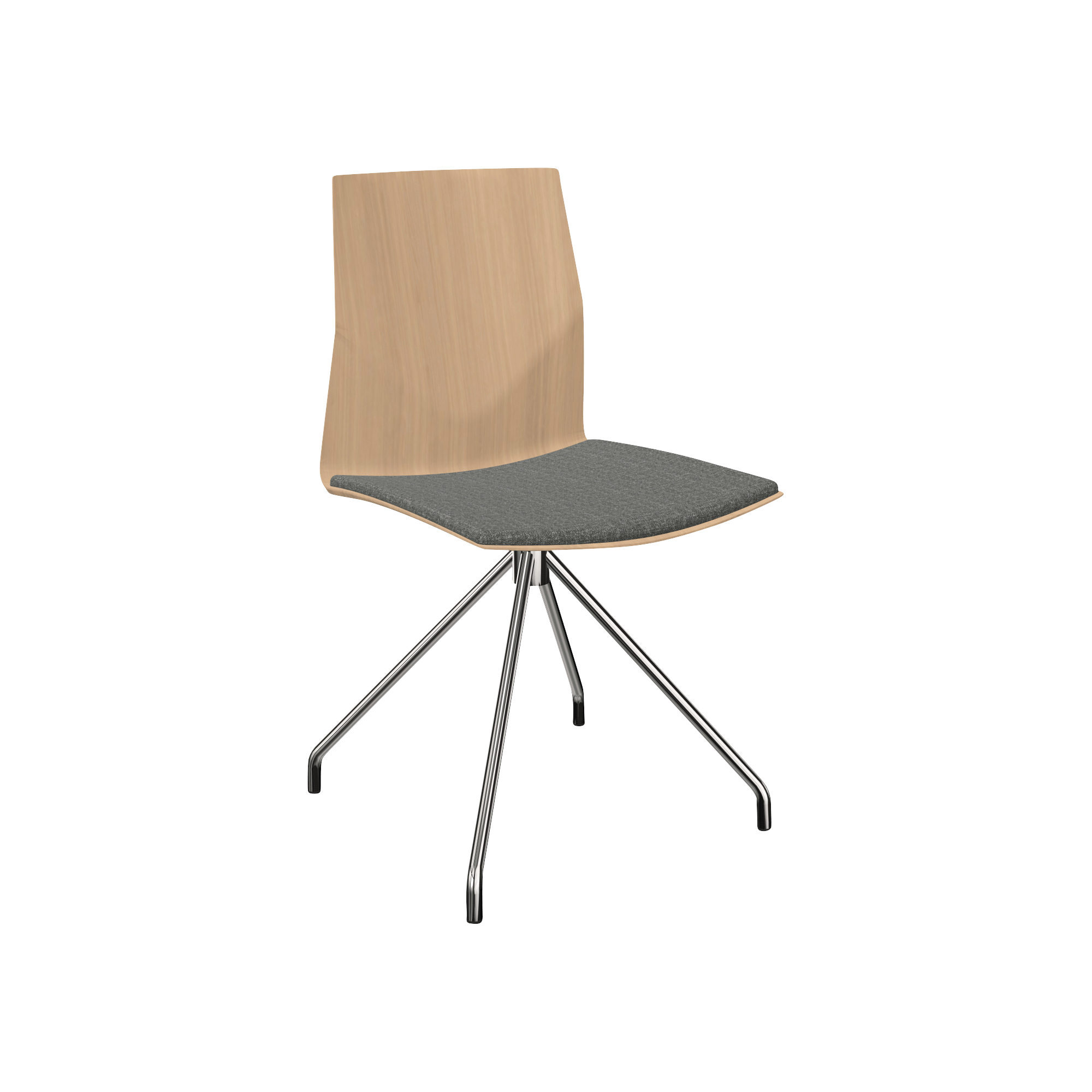 Wooden chair with grey seat with chrome leg