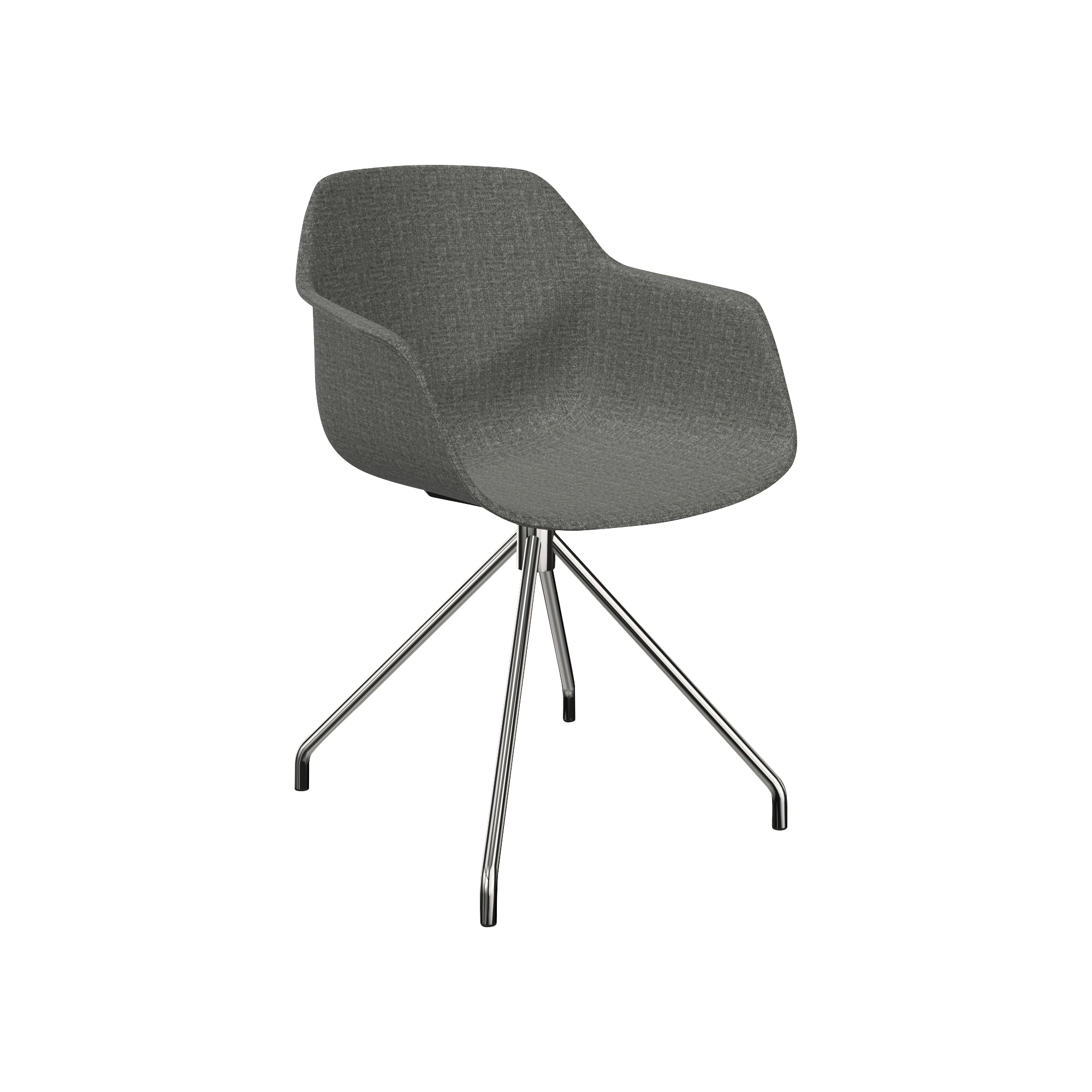 A grey chair with a metal frame