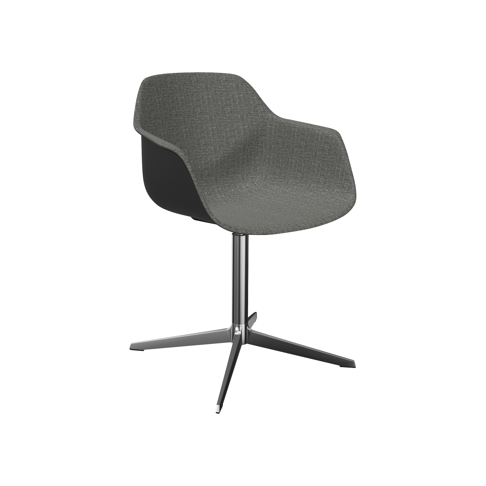 A grey upholstered chair on a metal base.