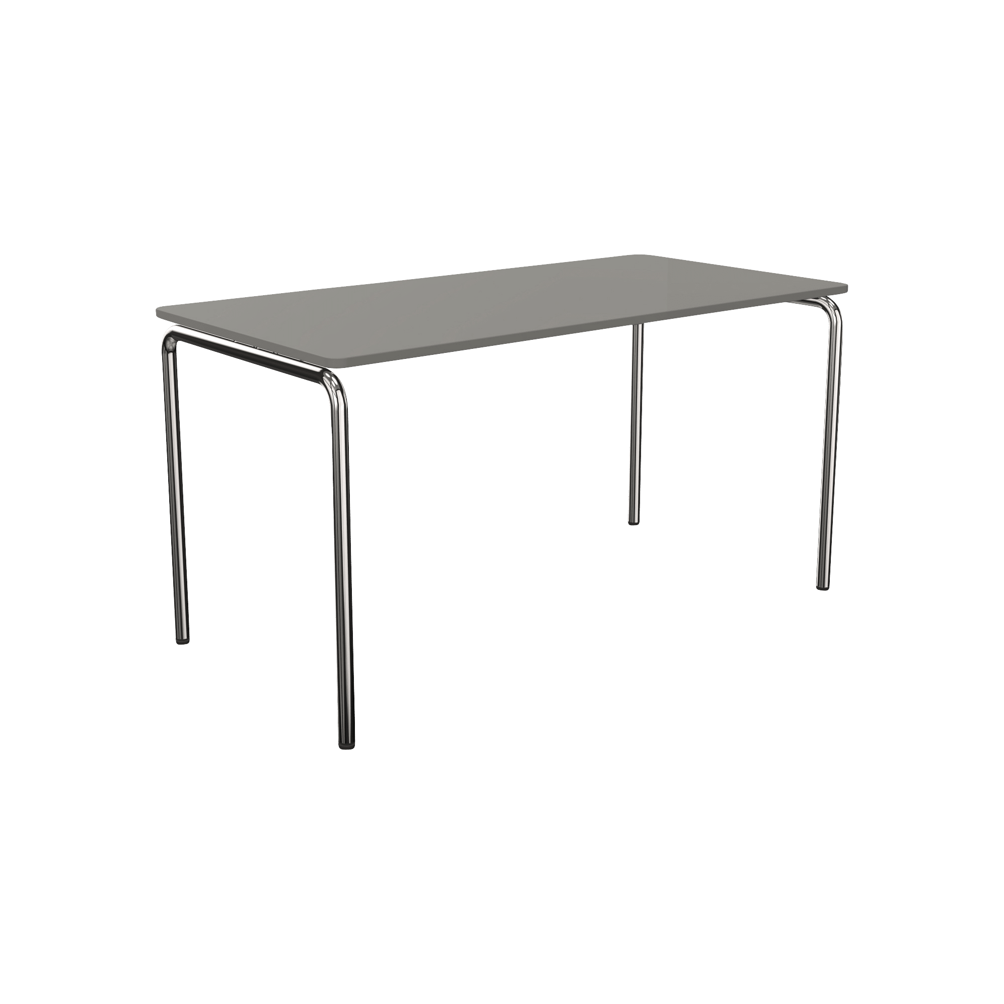 A grey table with a metal frame