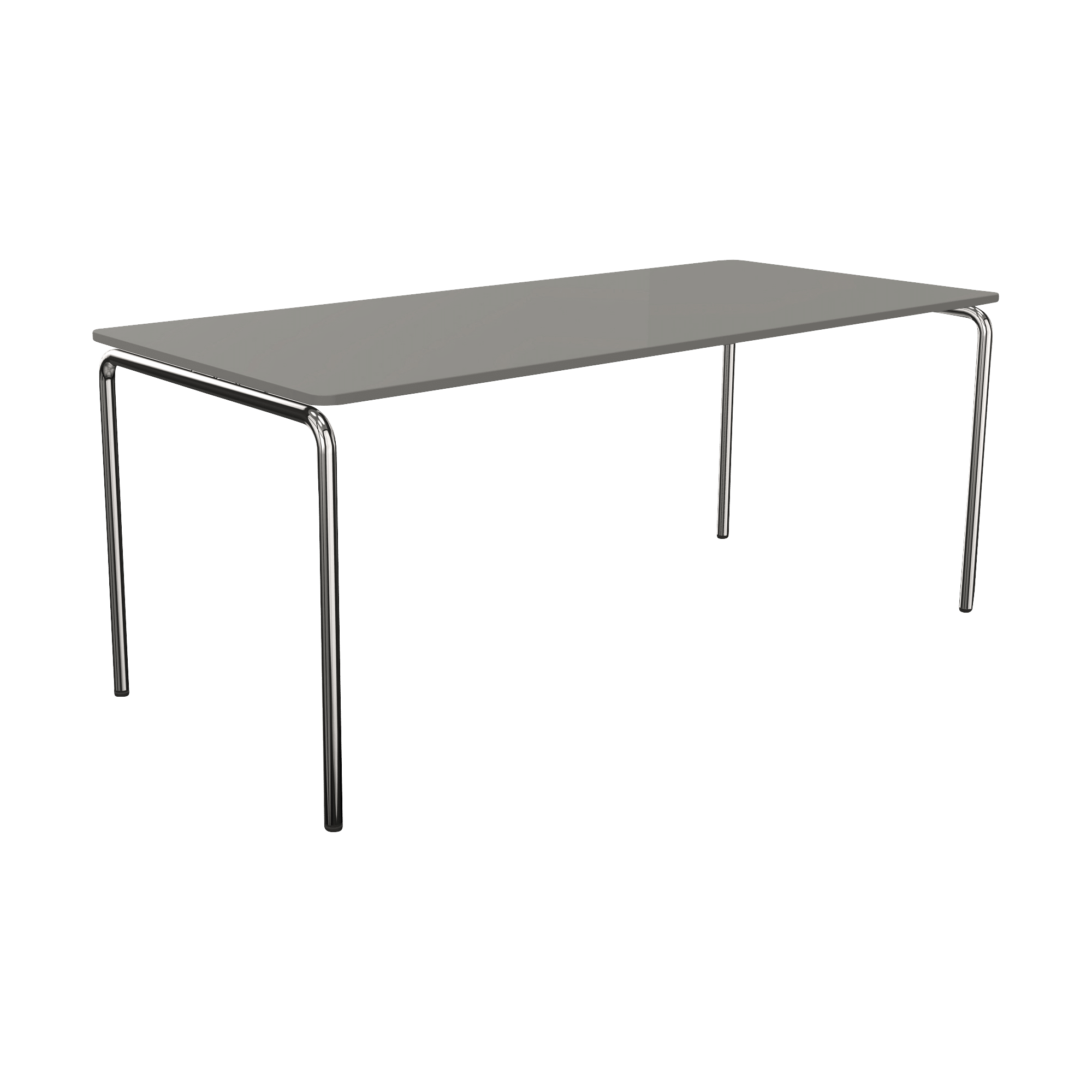 A grey table with a metal frame