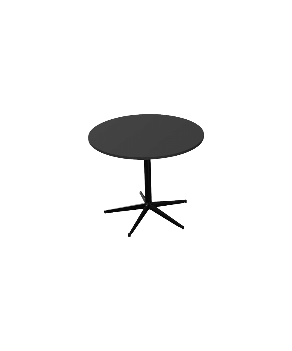 A black circular table with a pedestal leg