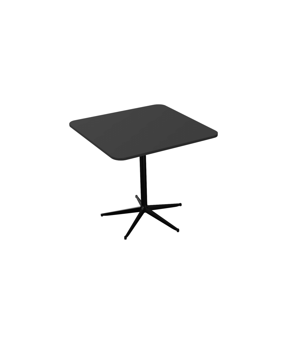 A black table with black pedestal leg