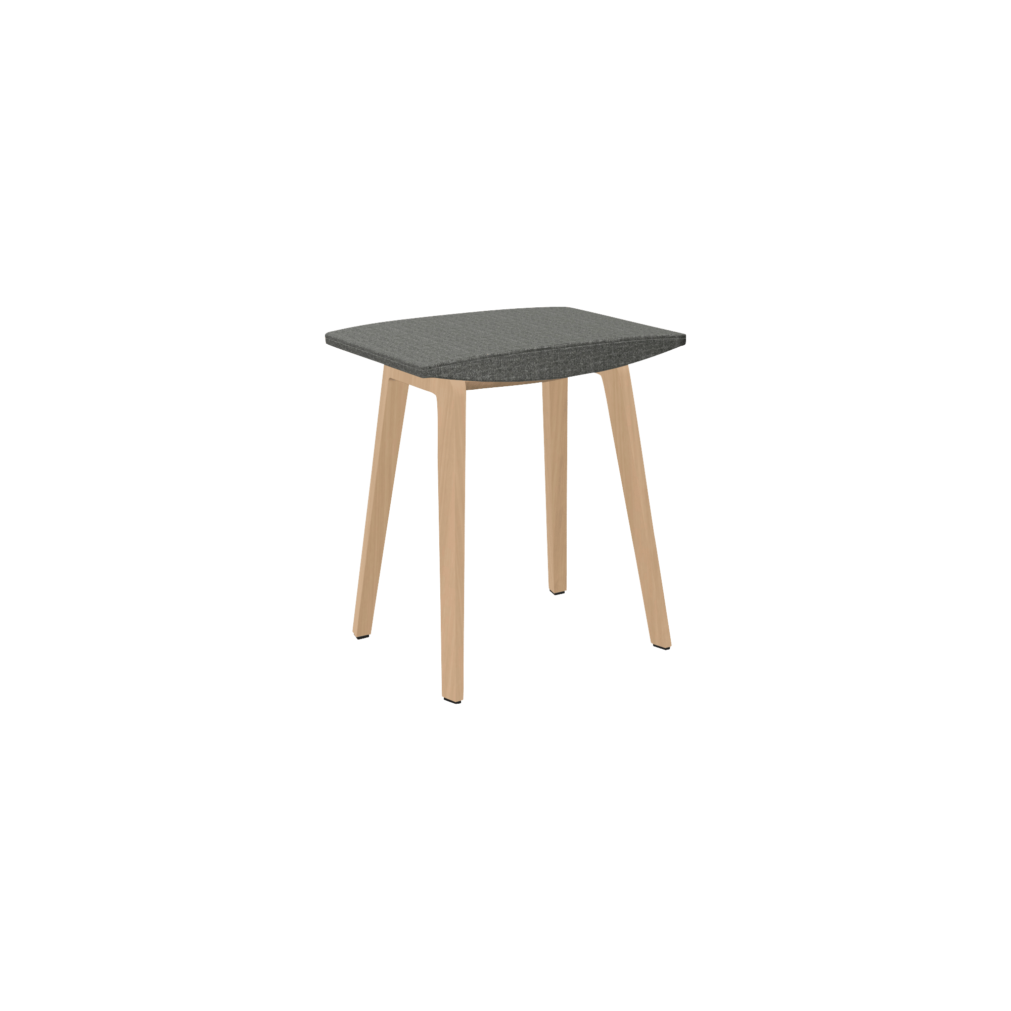 small wooden stool with grey seat