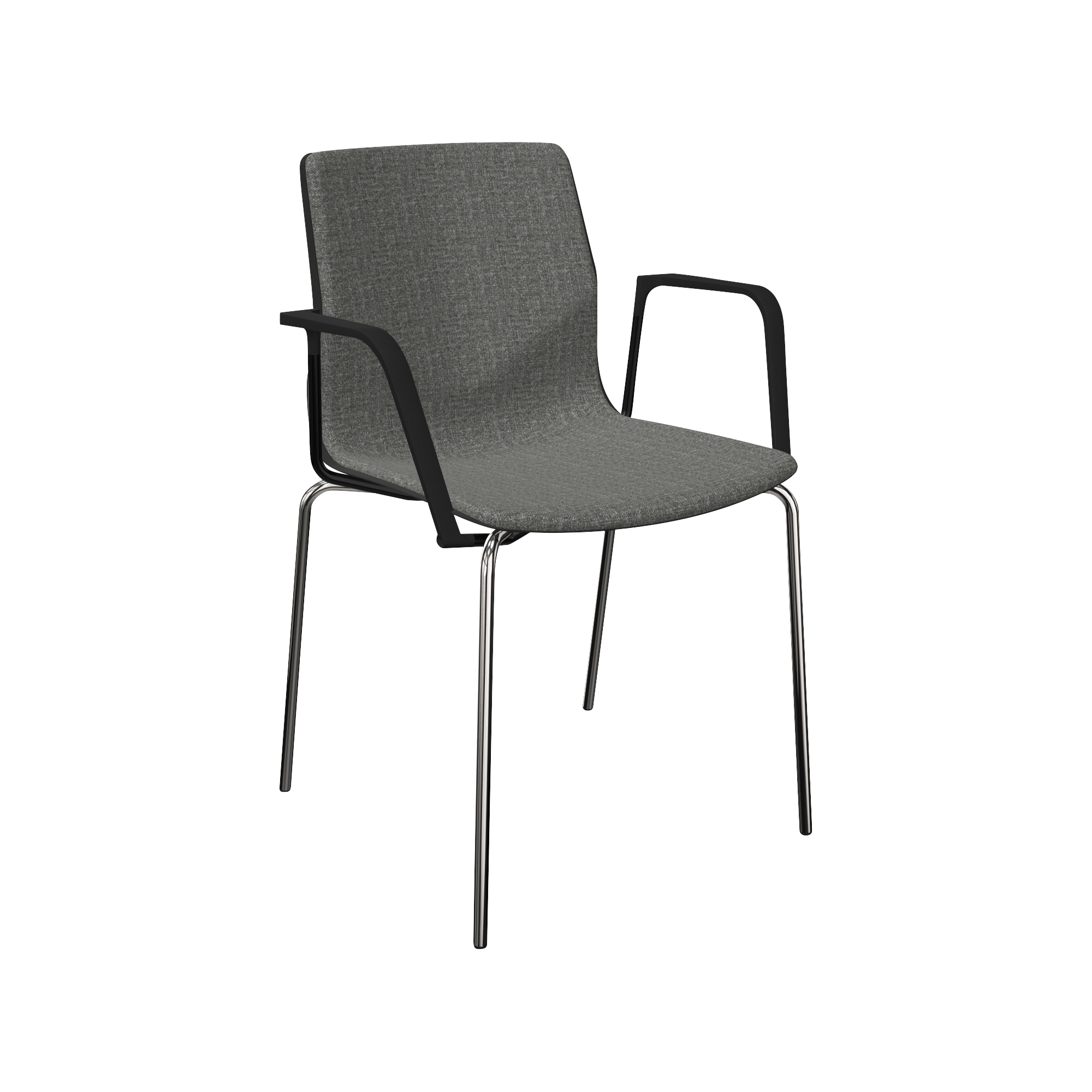 A grey chair with a black frame