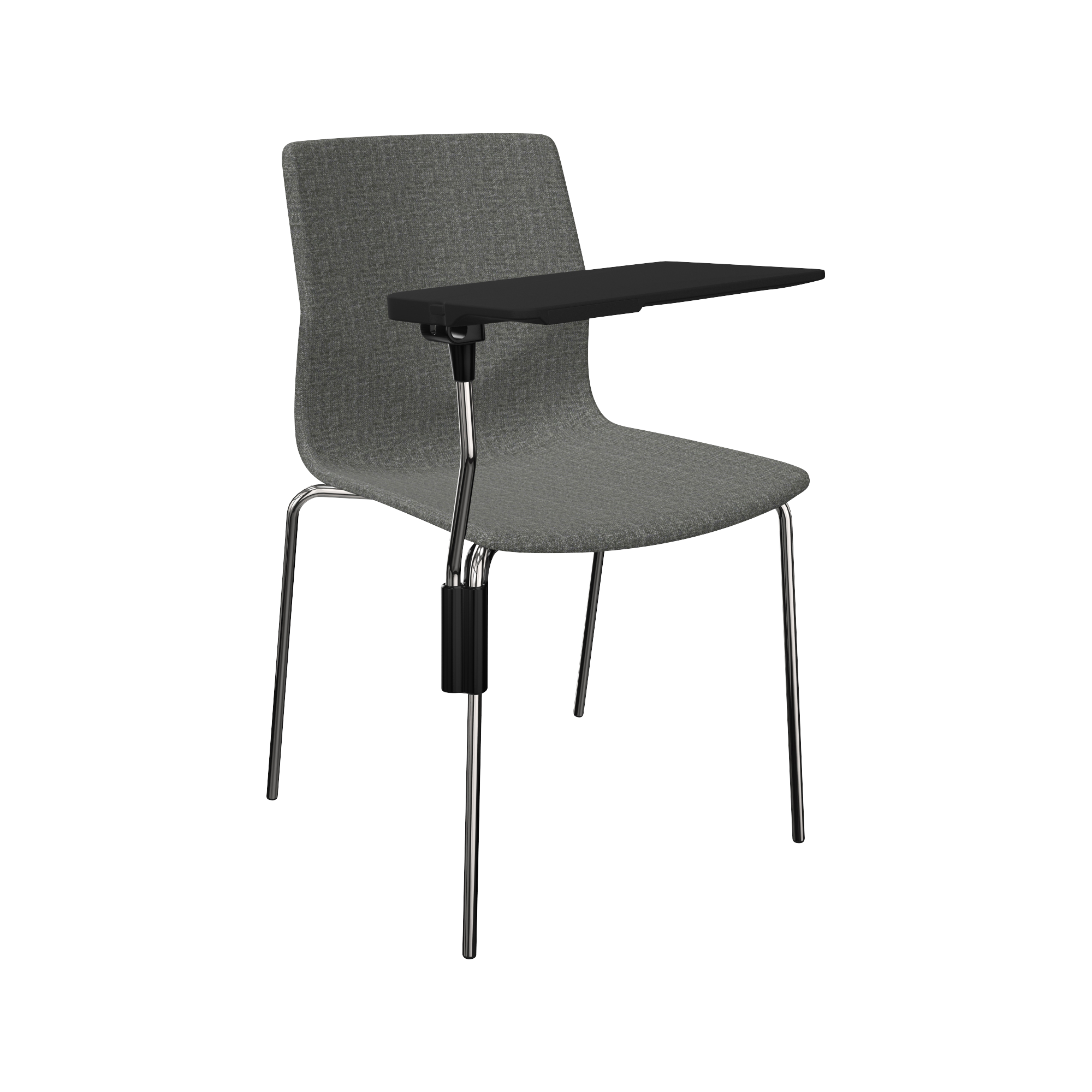 A grey chair with a laptop table on it