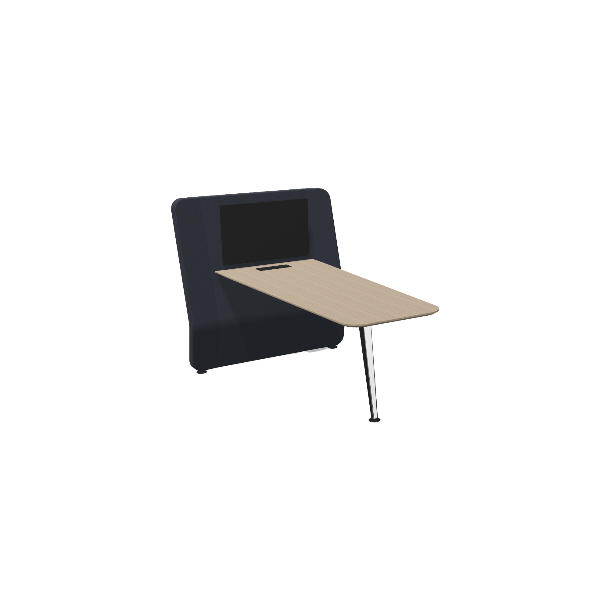 A desk with a laptop on top of it.