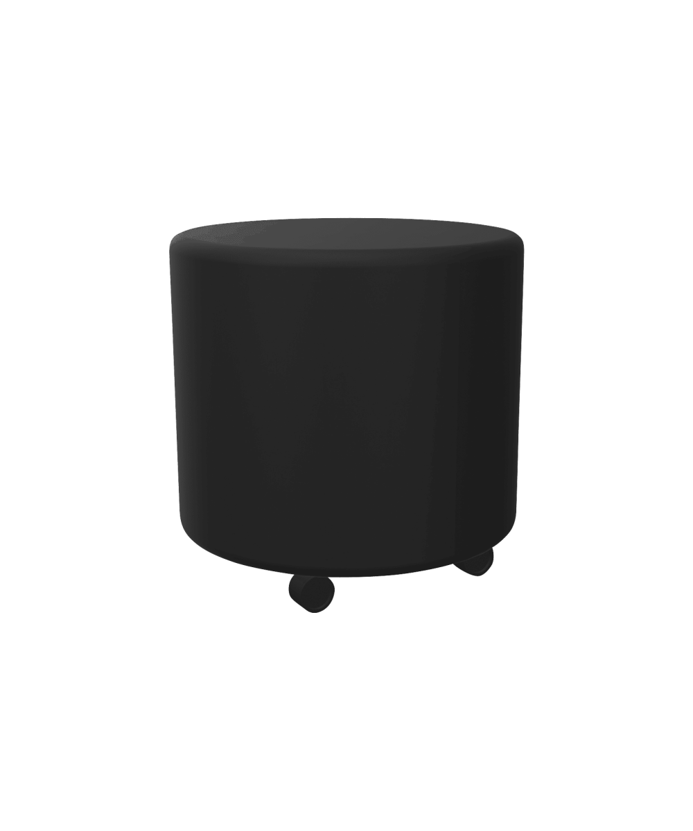 A black cylinder shaped ottomon