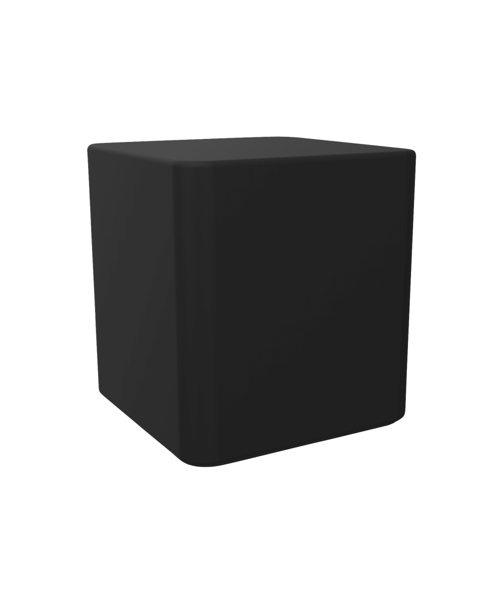 A black cube shaped ottomon