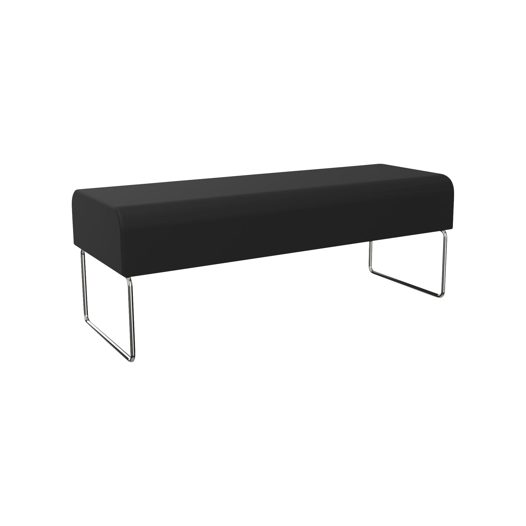 Upholstered black bench with two chrome legs