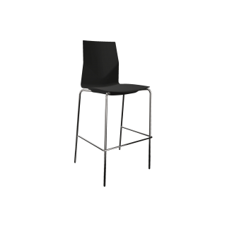 Mid height counter chair with black seat and two chrome legs