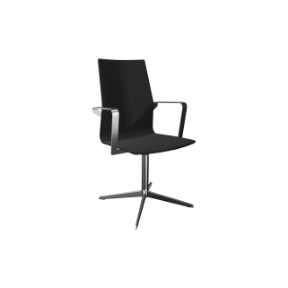 Black office desk chair with chrome pedestal leg and chrome arm rests