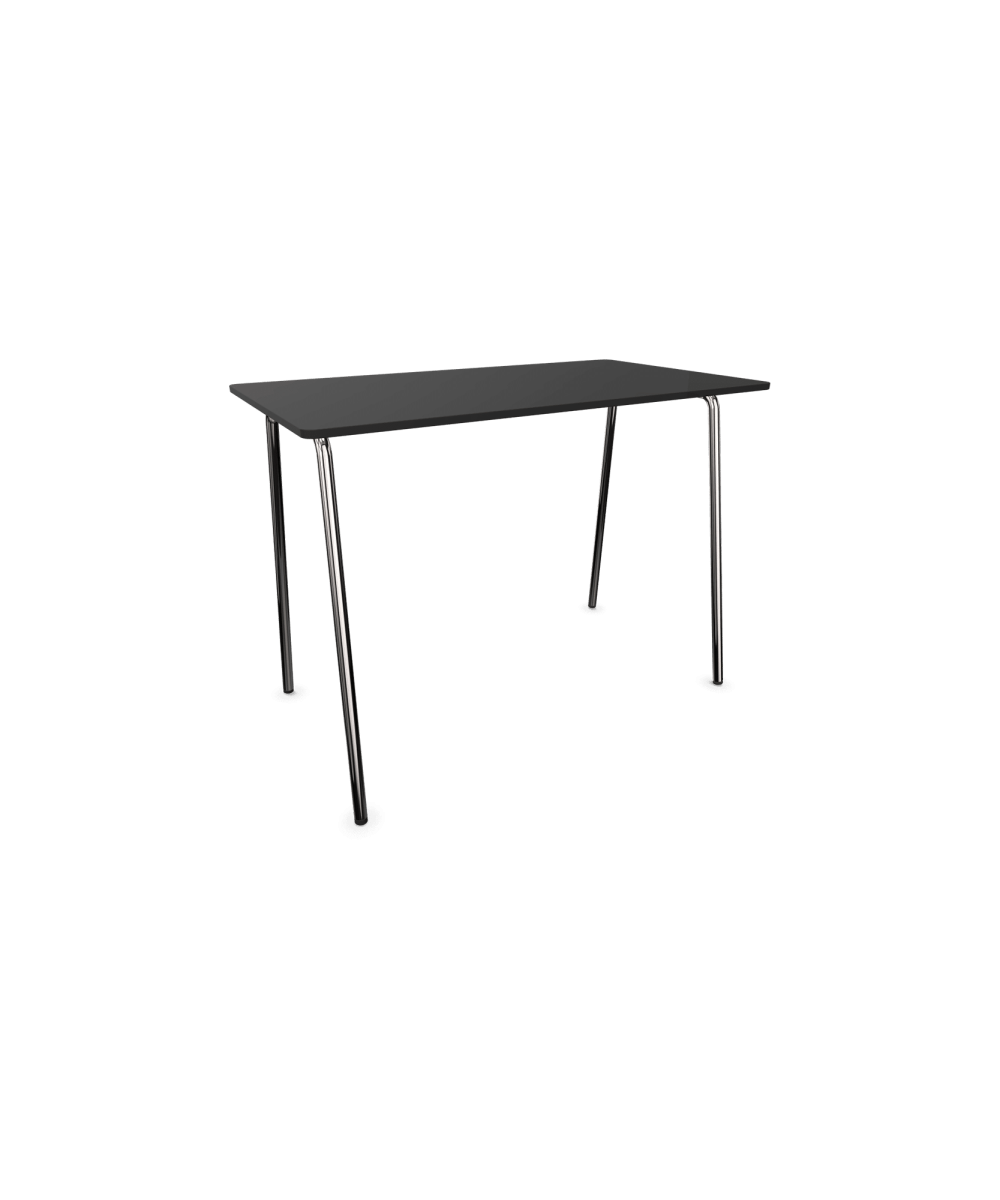 Tall black rectangular table with 4 chrome legs