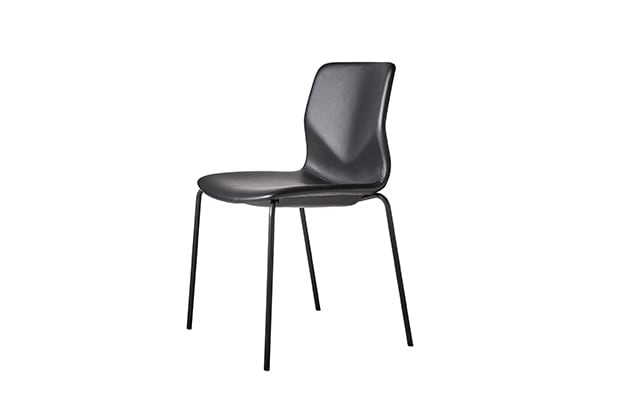 A black chair on a white background.