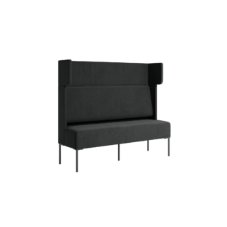 A black sofa with a black frame and a high-back back to the seat.
