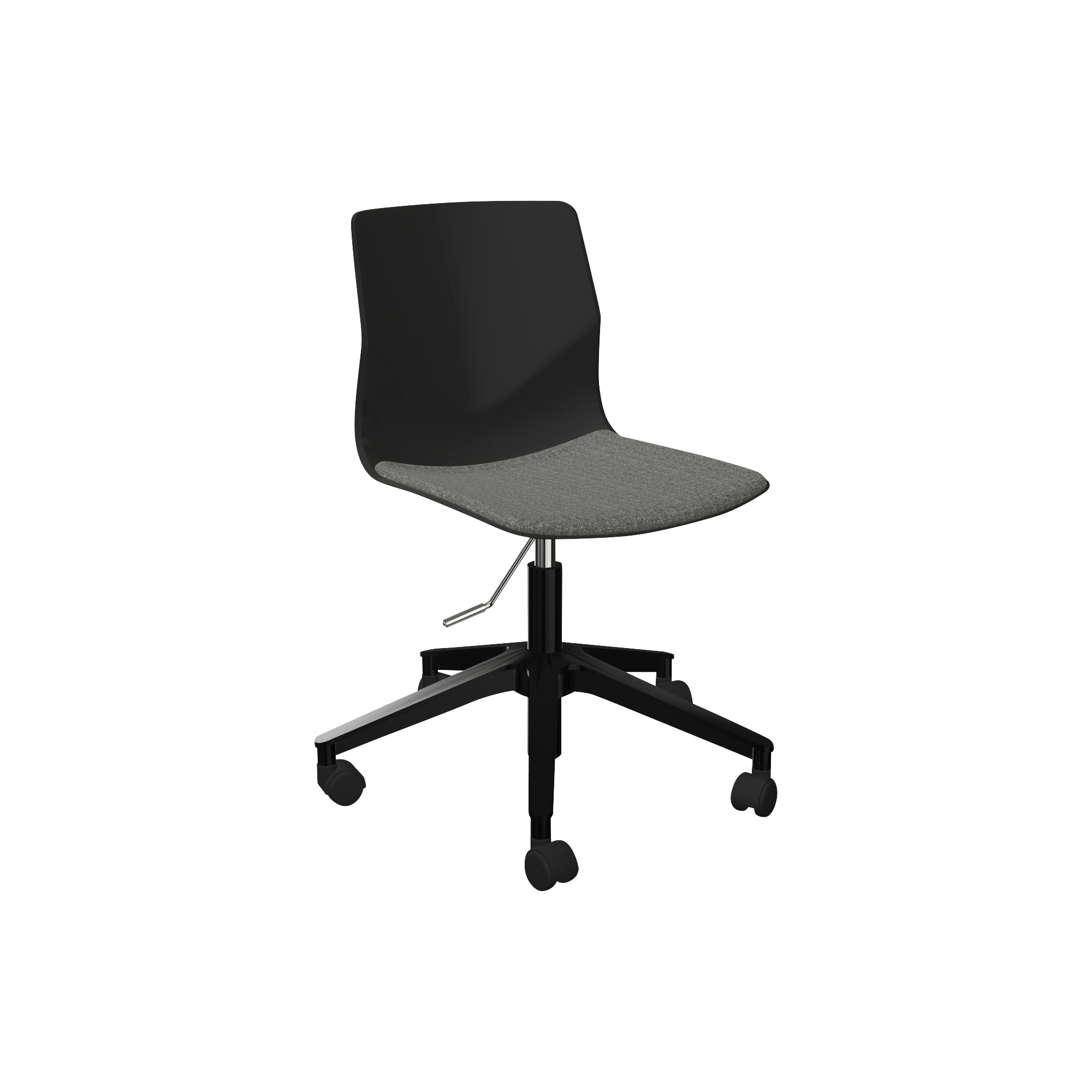 Black and grey adjustable height office chair with wheels