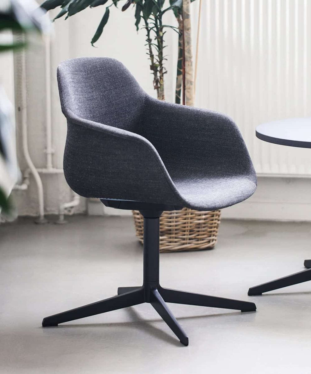 An upholstered office chair