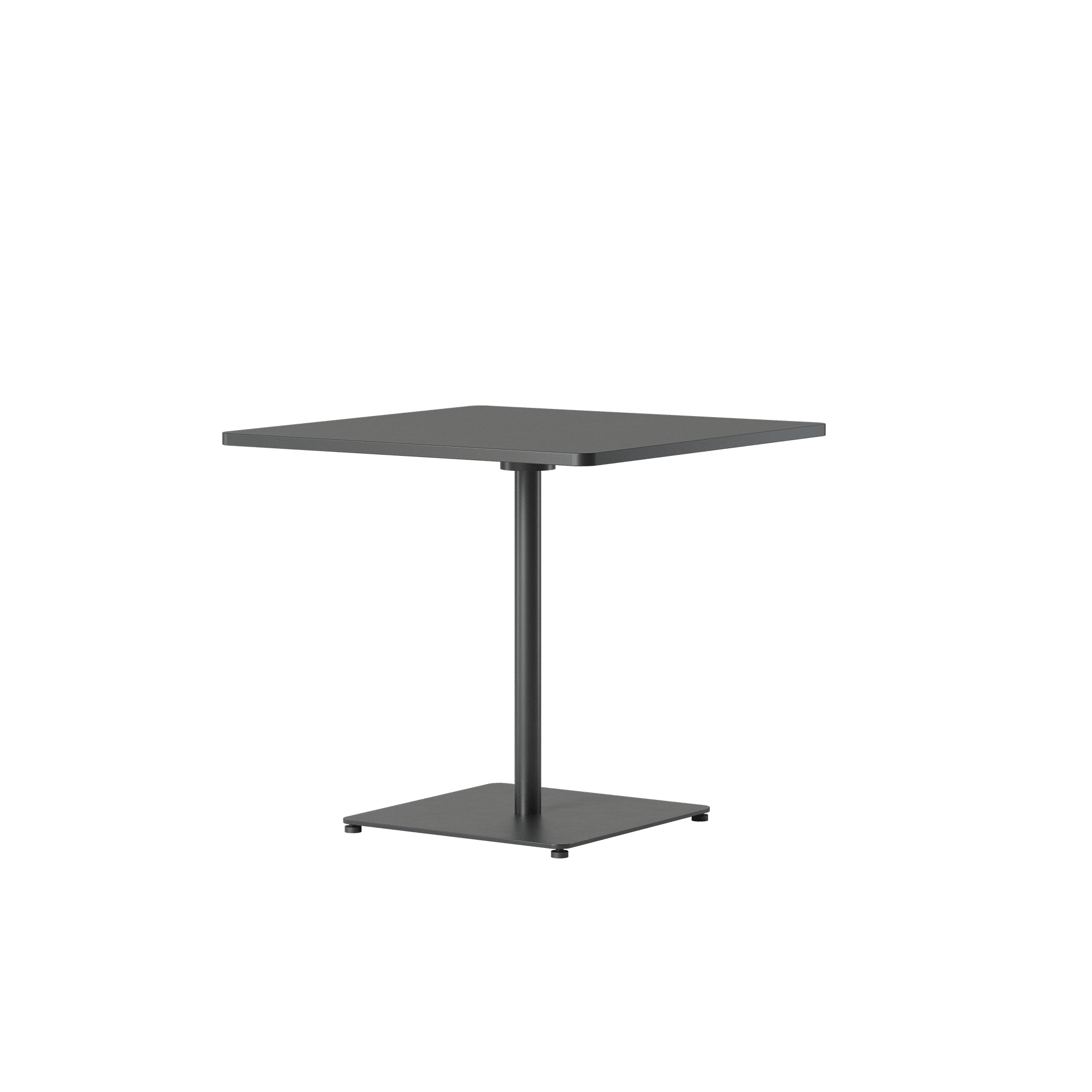 A square pedestal table with a black base