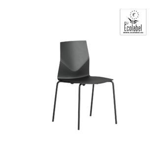 A black chair with a metal frame and 4 legs