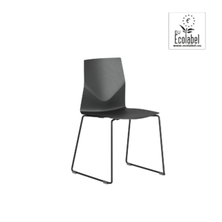 A black chair with a metal frame and two legs