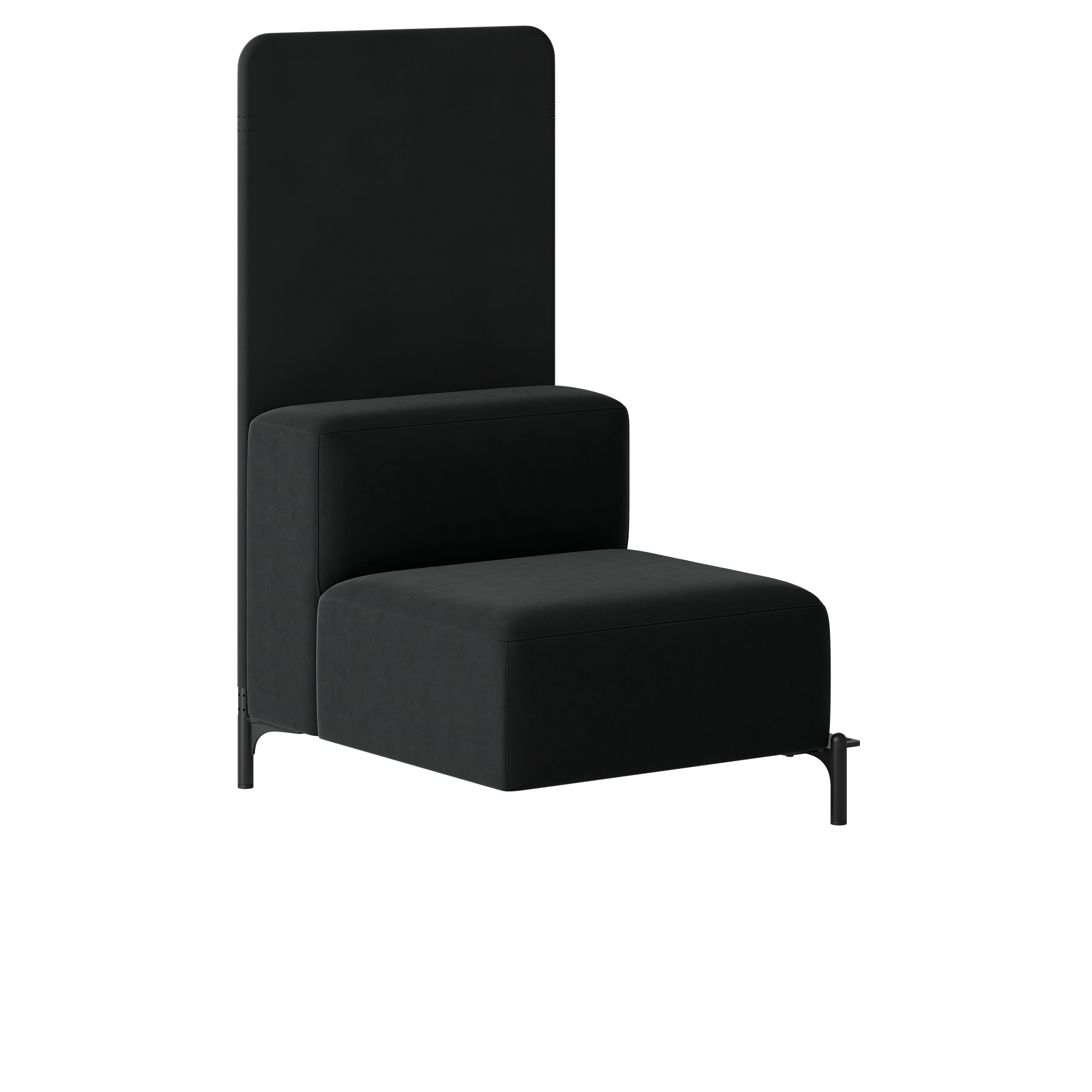 A black lounge chair with back panel