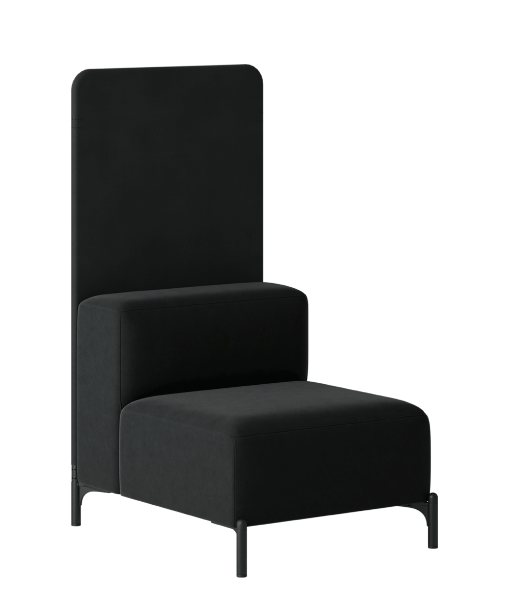 A black chair with a black seat and back.