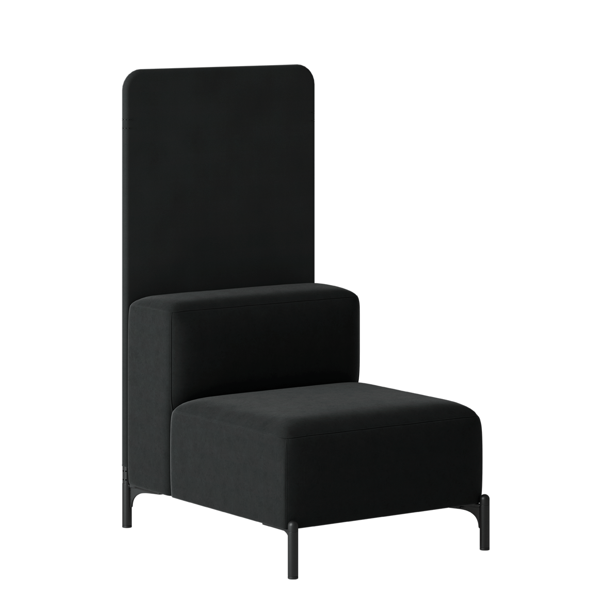 A black chair with a black seat and back.