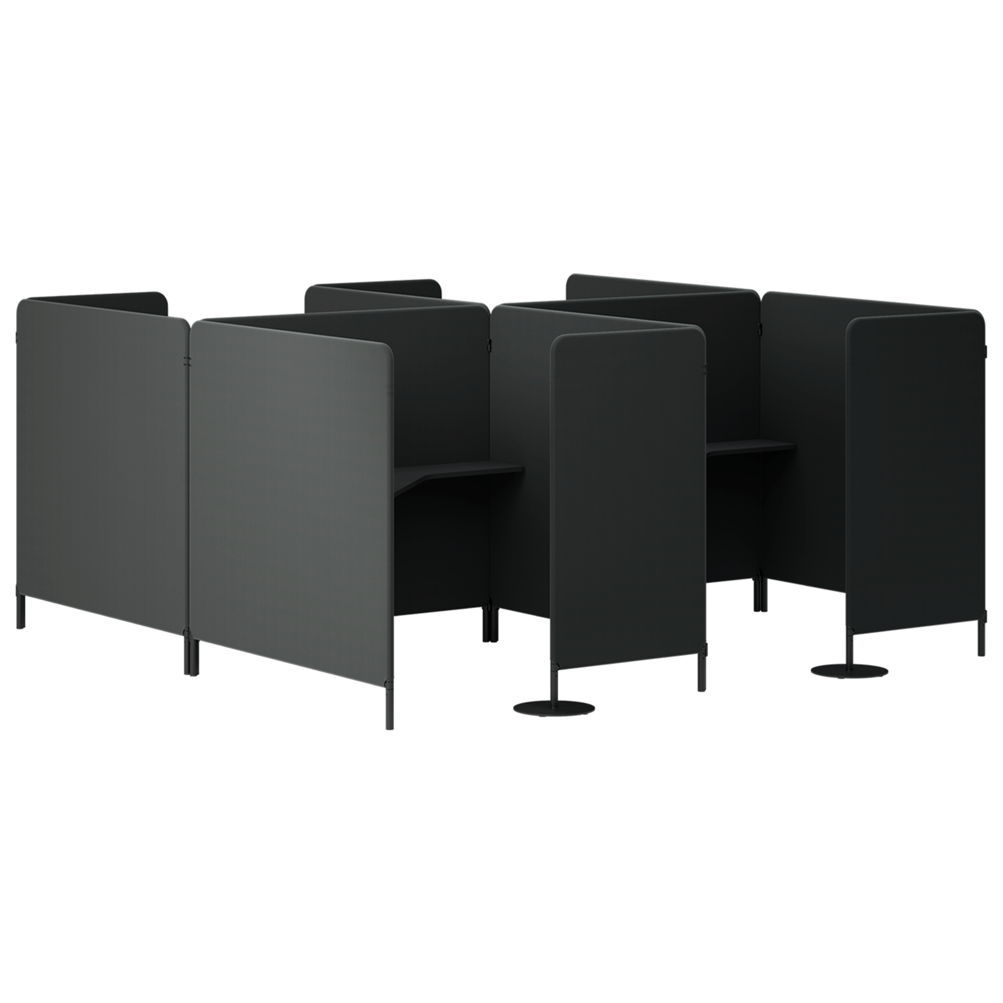 4 study booths with four side panels enclosing a desk