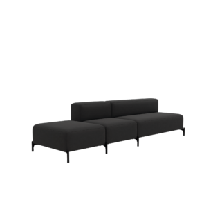 A black modular seating office sofa with a black ottoman