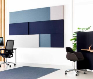 Acoustic panels for offices on a wall in an office. 