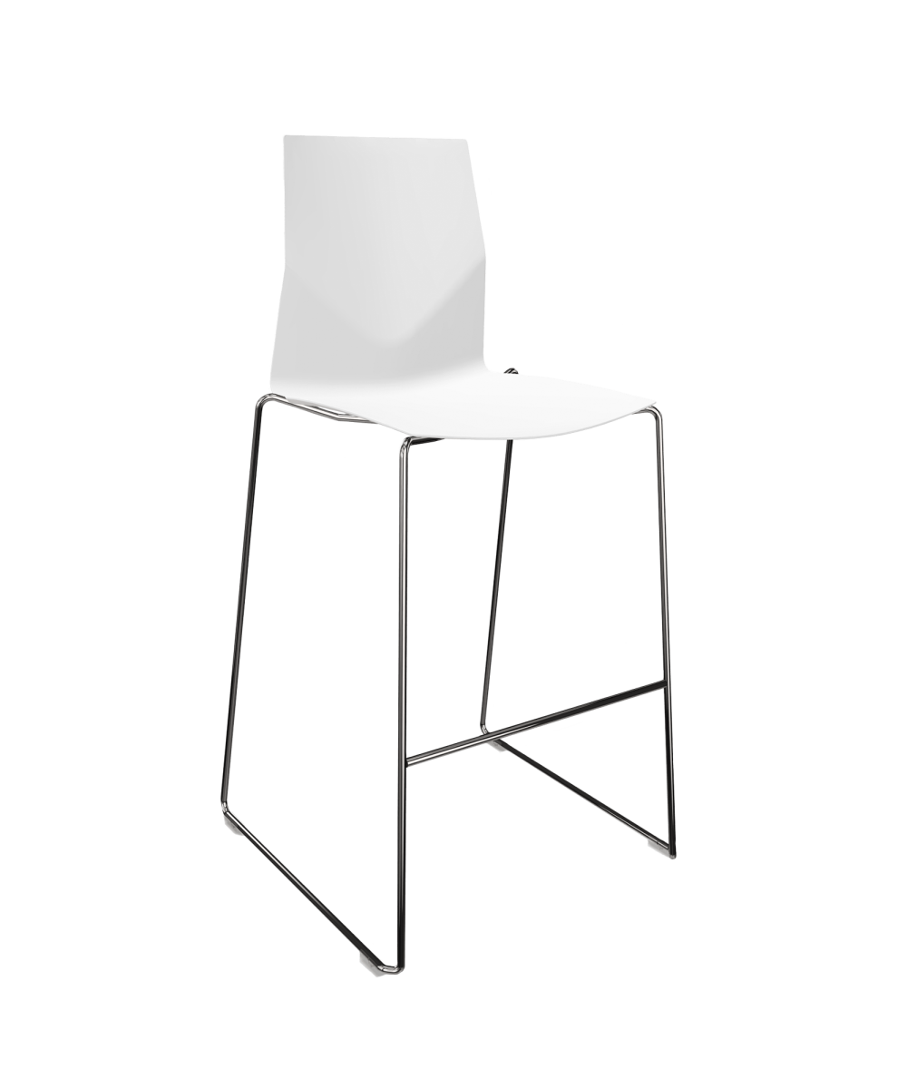 High counter chair with a white seat and two chrome legs