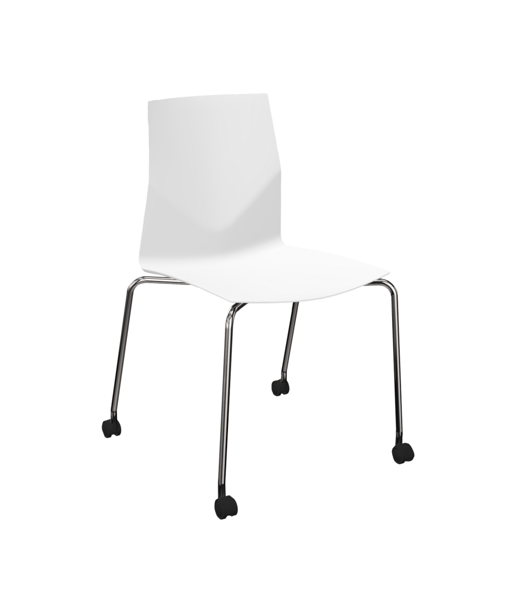 White office desk chair with four wheel legs