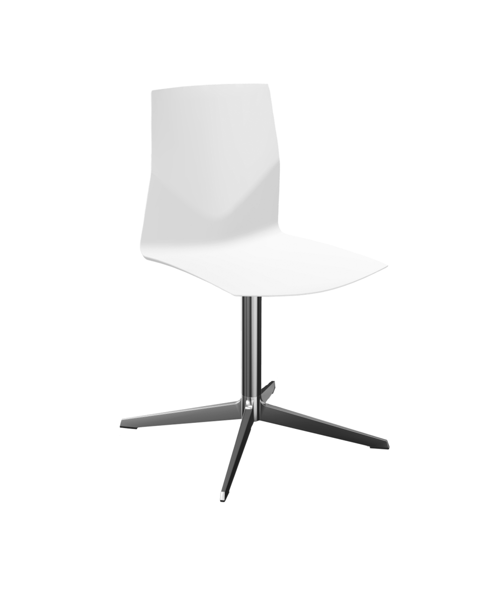 White swivel chair with a chrome pedestal leg