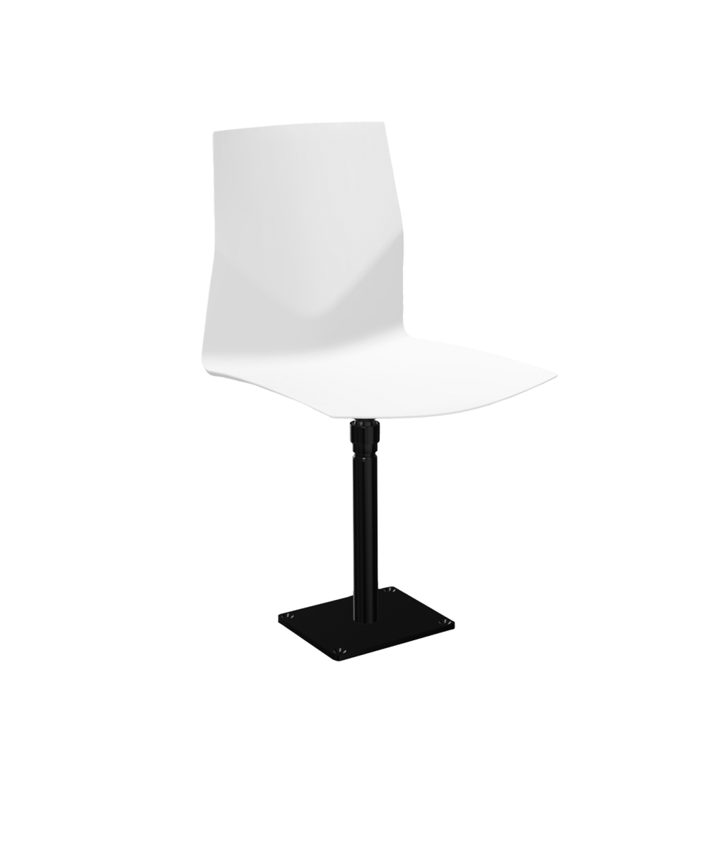 White swivel chair with a black pedestal leg