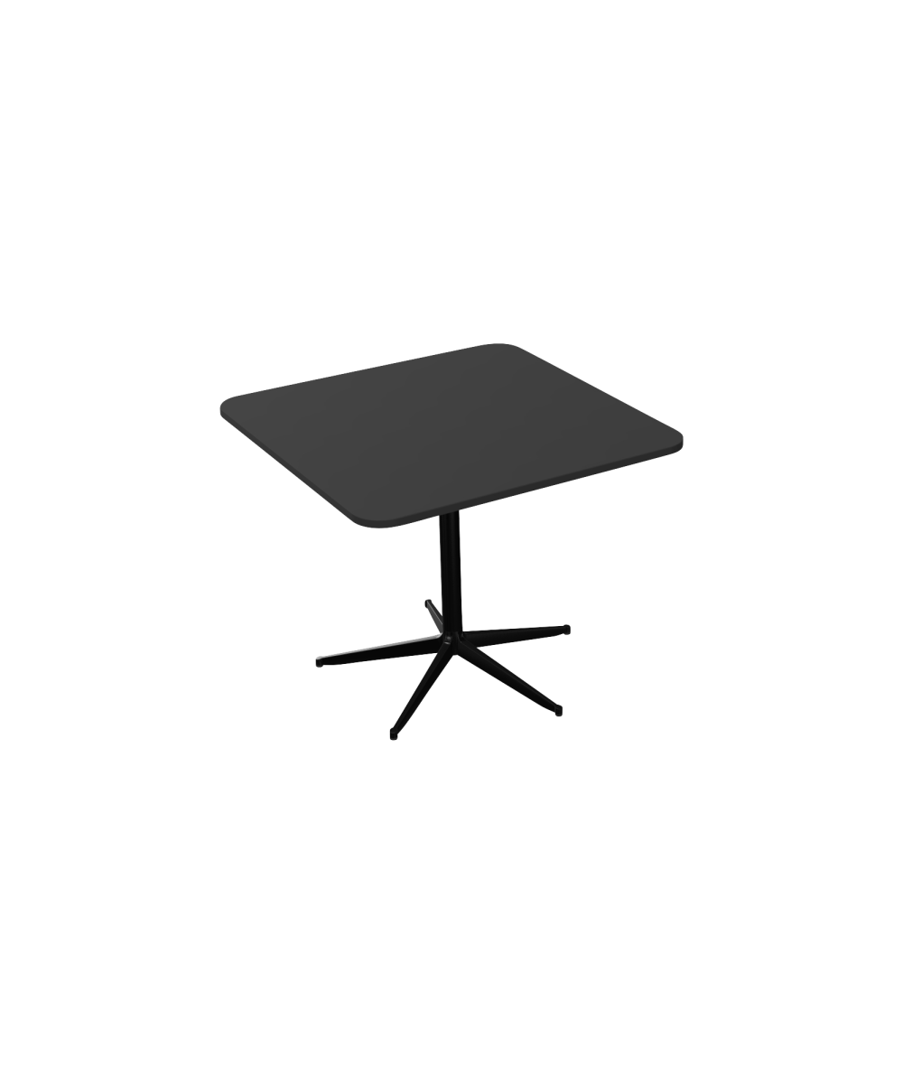 A black table with black pedestal leg