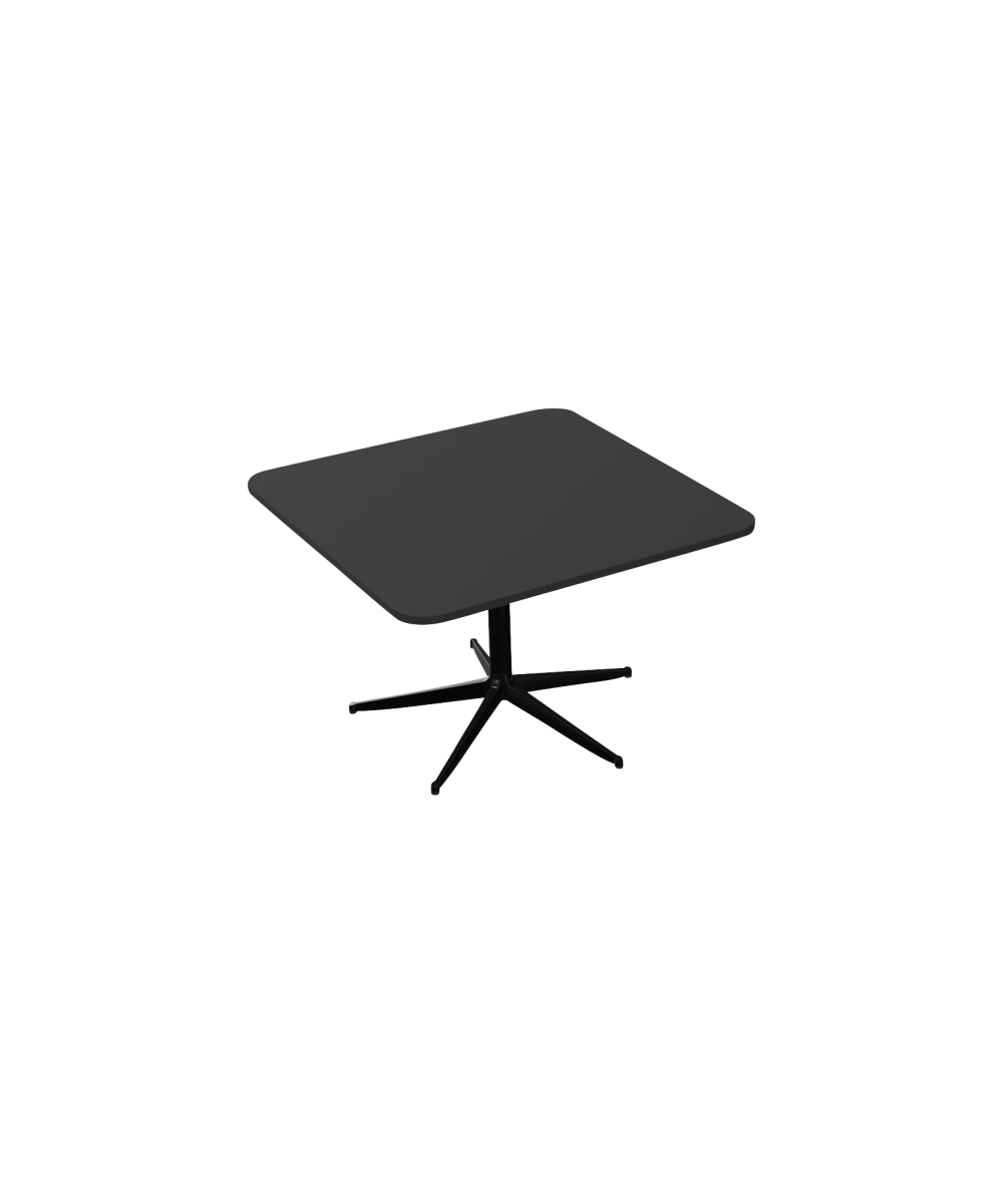 A black table with black pedestal leg