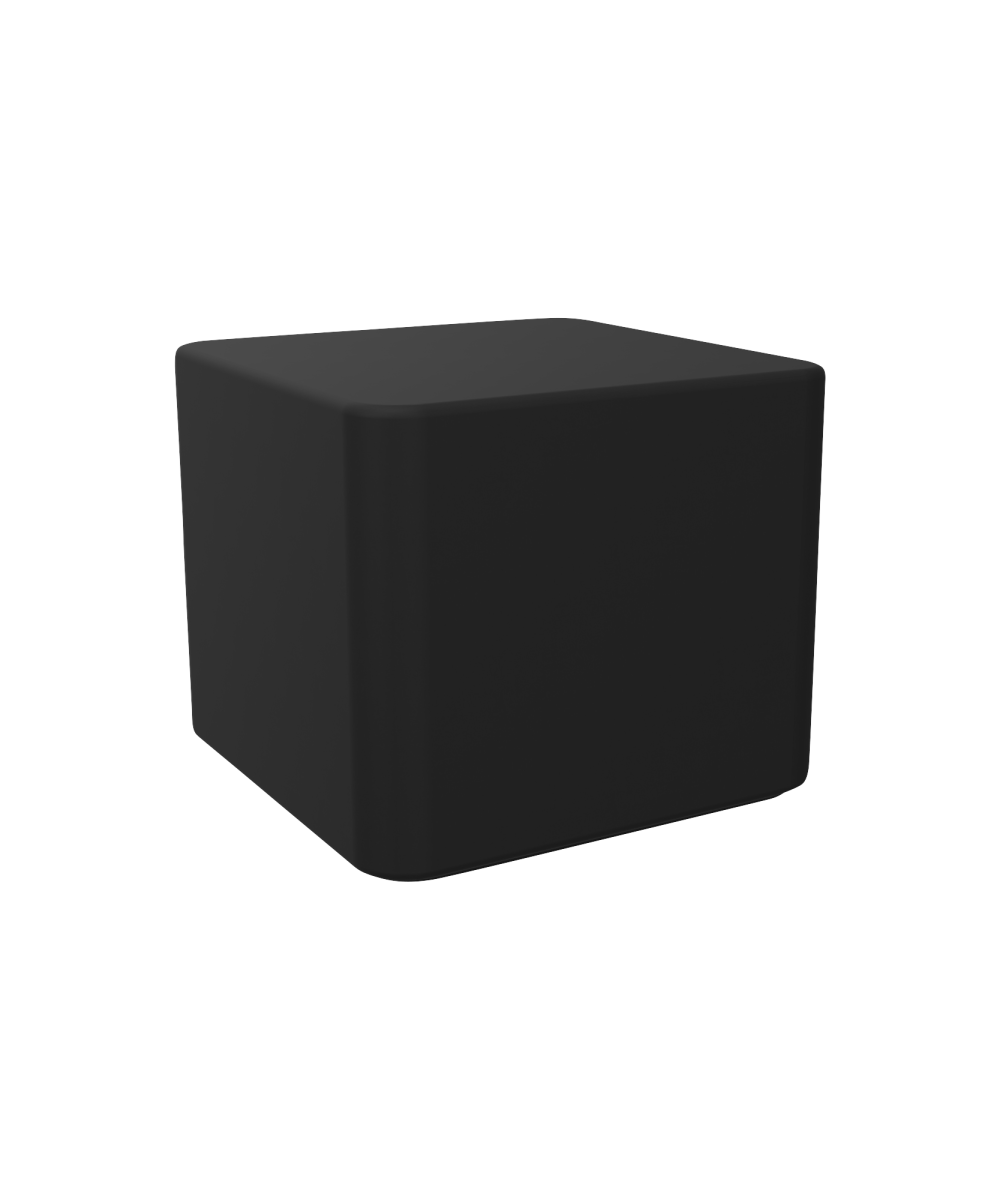 A black cube shaped ottomon